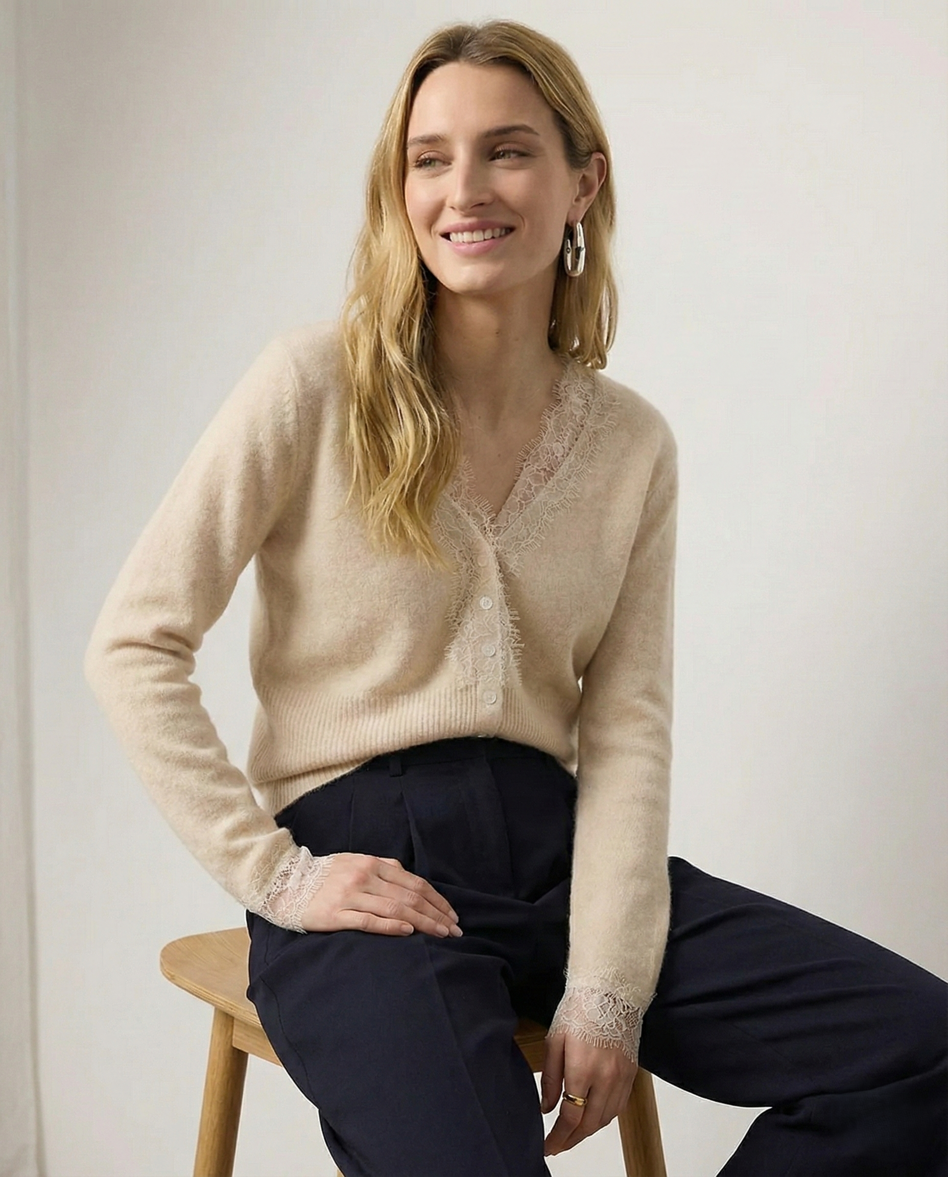 Moncelia Amelia Cashmere-Blend Lace Cardigan