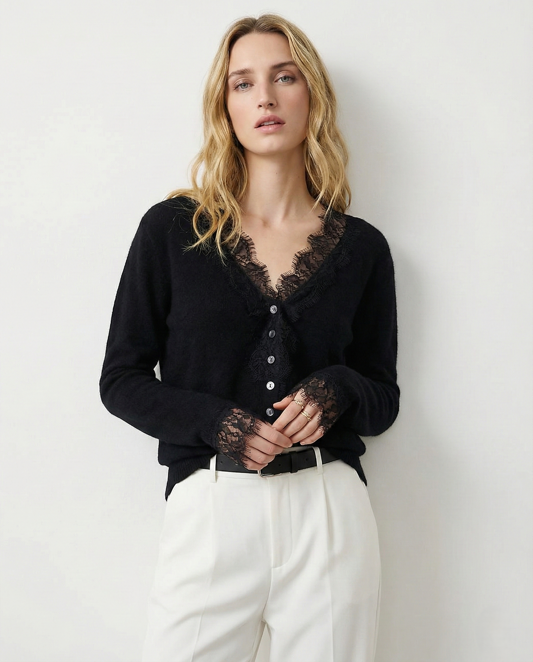 Moncelia Amelia Cashmere-Blend Lace Cardigan