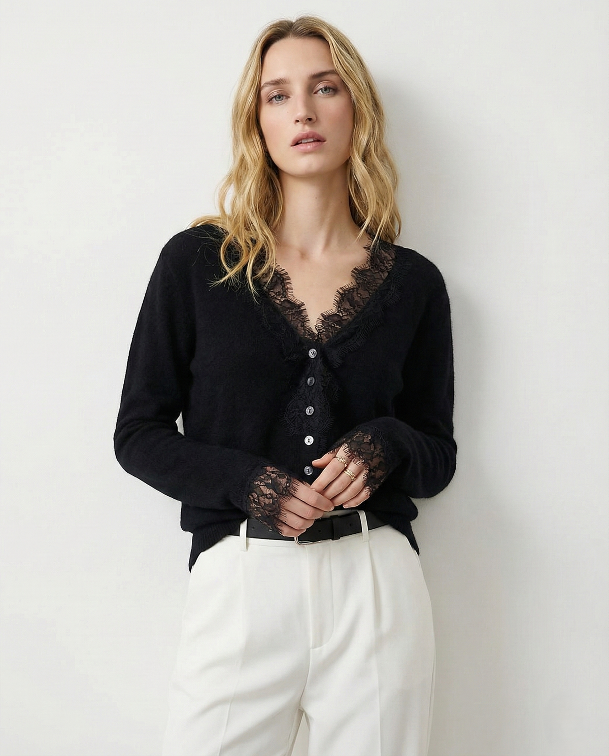 Moncelia Amelia Cashmere-Blend Lace Cardigan
