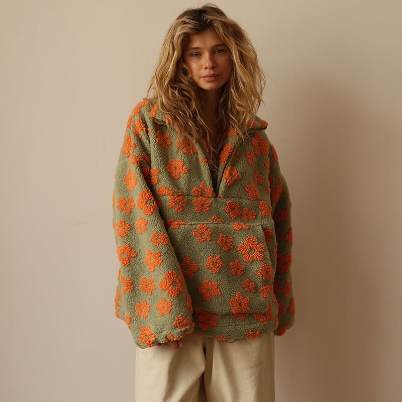 Moncelia Aurore Floral Sherpa Half-Zip Pullover