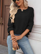 Moncelia Rachele Waffle Knit Split-Neck Long Sleeve Top