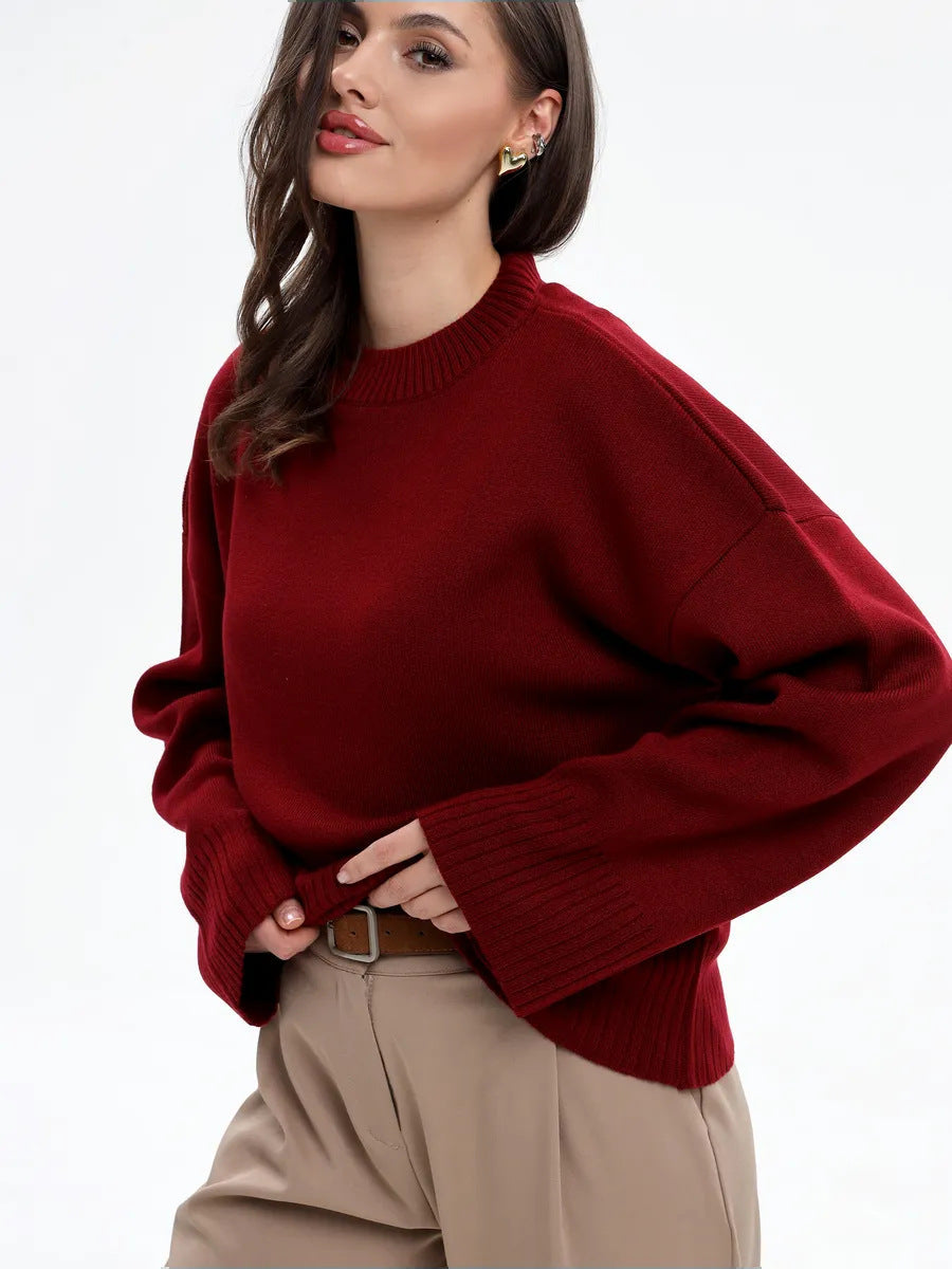 Moncelia Signe Ribbed-Cuff Oversized Pullover Sweater