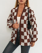 Moncelia Avielle Deer Plush Checkerboard Cardigan