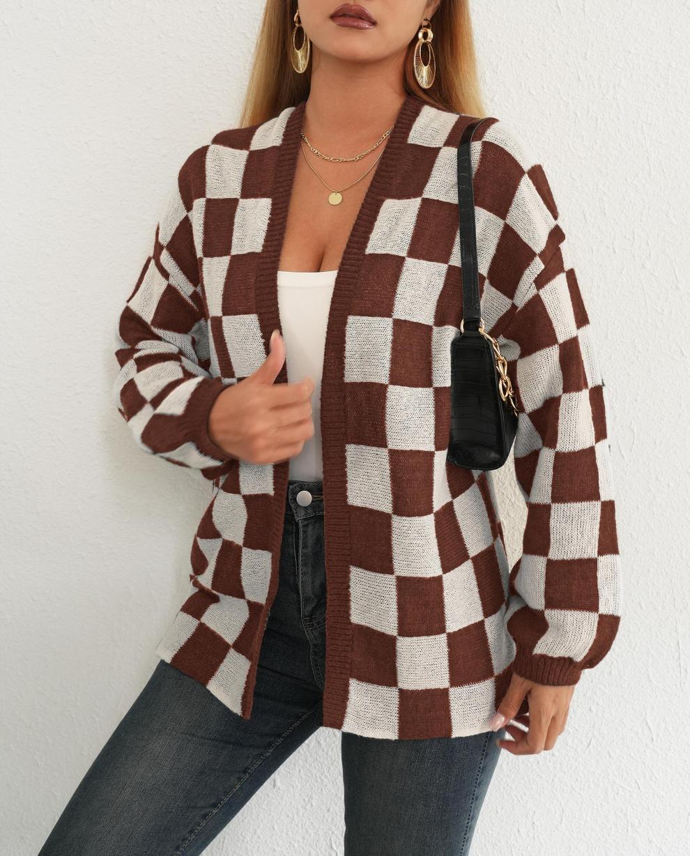 Moncelia Avielle Deer Plush Checkerboard Cardigan