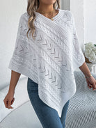 Moncelia Dalila Cable Knit V-Neck Cape Poncho