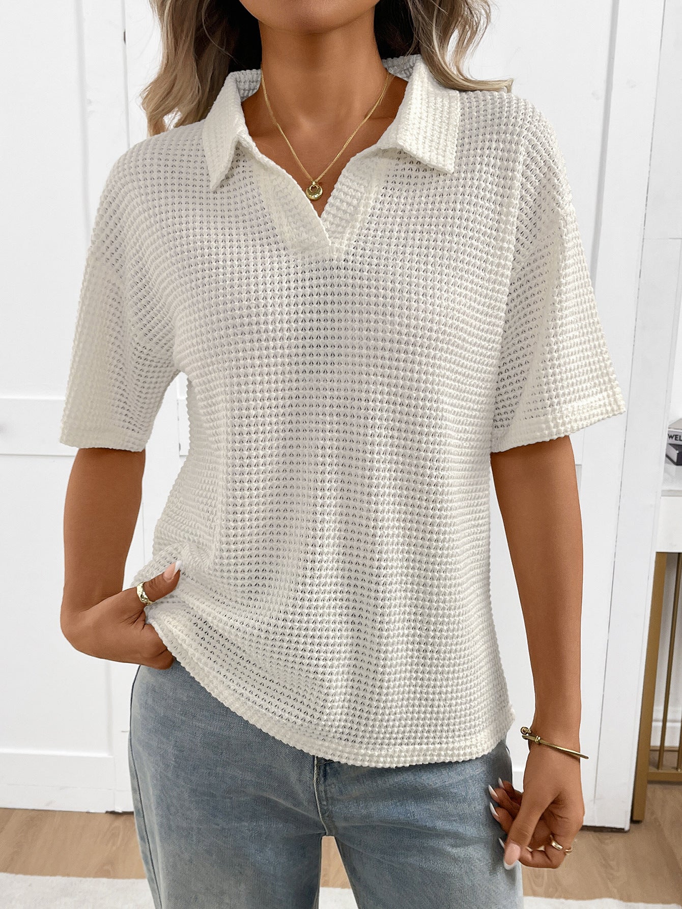 Moncelia Mabel Textured Knit Polo Top