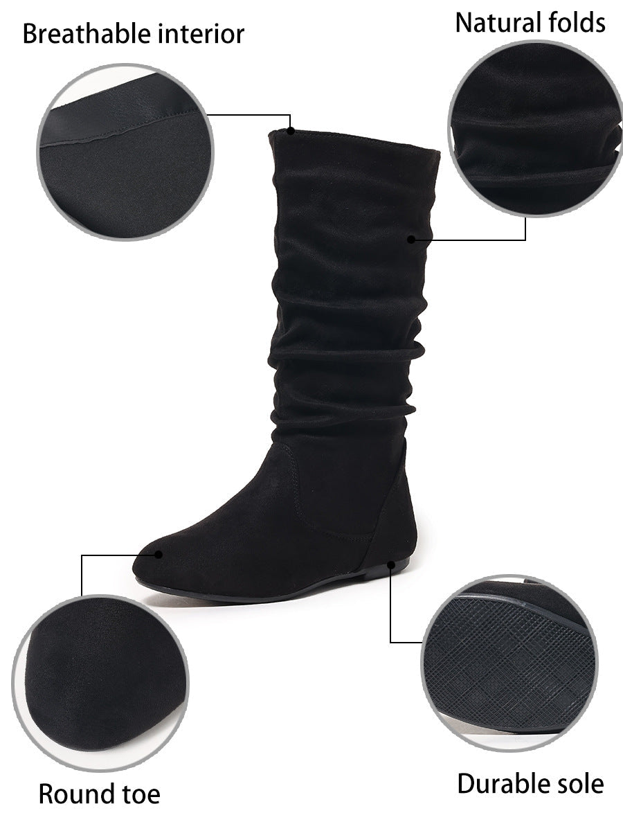 Moncelia Frida Slouch Mid-Calf Flat Faux Suede Boots