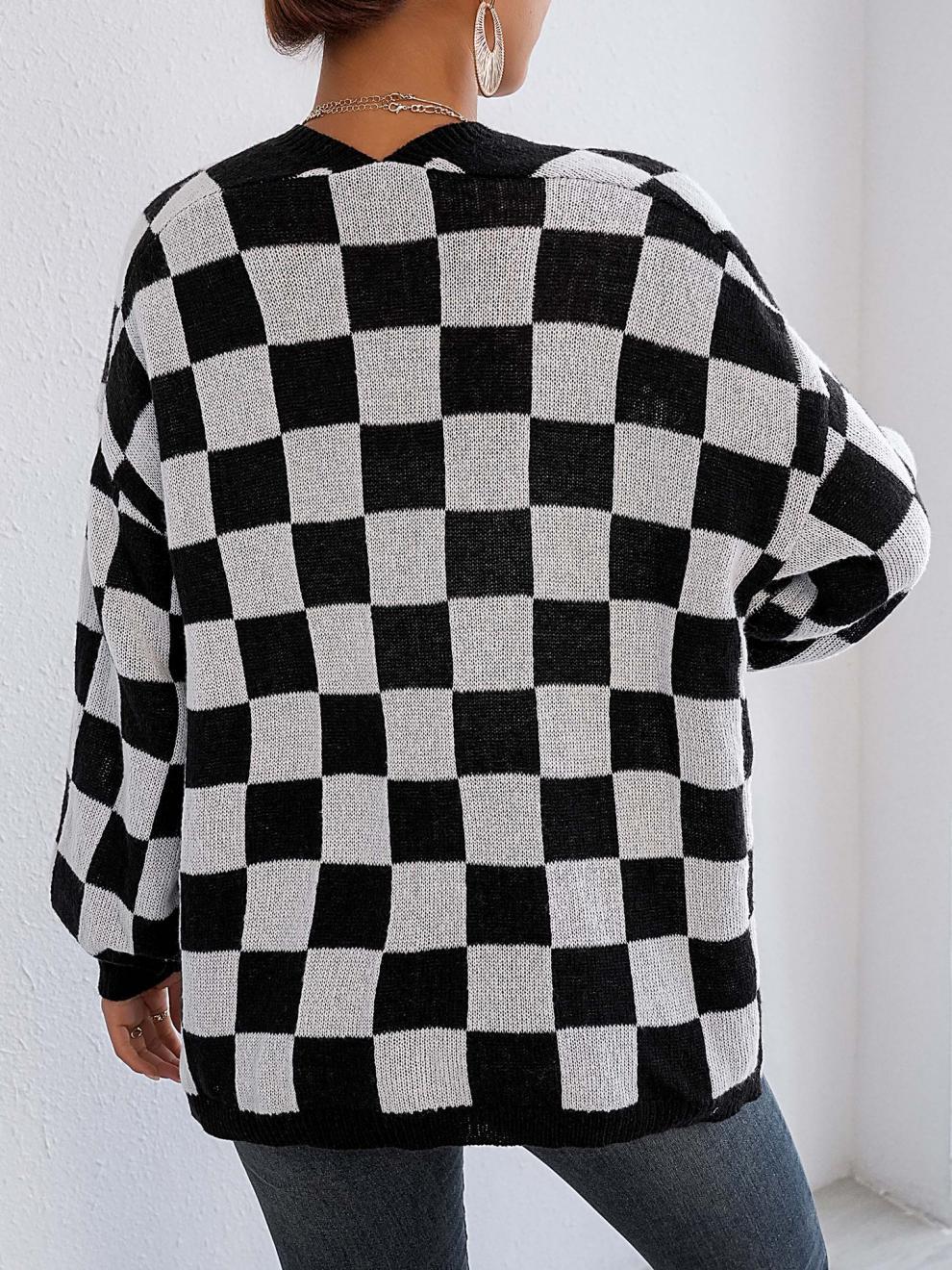 Moncelia Avielle Deer Plush Checkerboard Cardigan