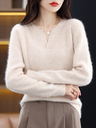 Moncelia Mimosa Plush Velvet Notch V-Neck Sweater