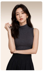 Moncelia Fulvia Ribbed Mock Neck Sleeveless Knit Top