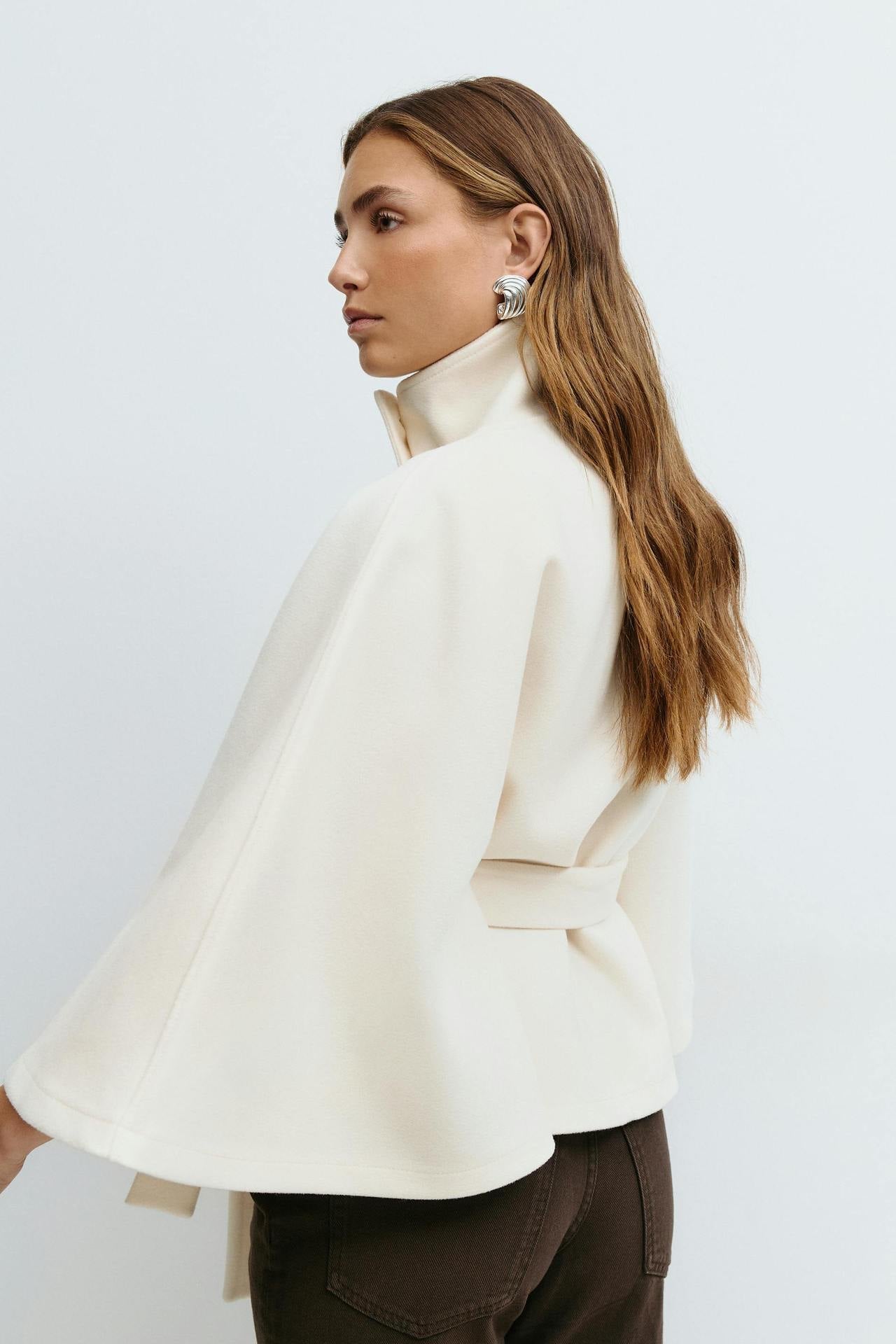 Moncelia Anneke Button-Front Belted Cape Coat