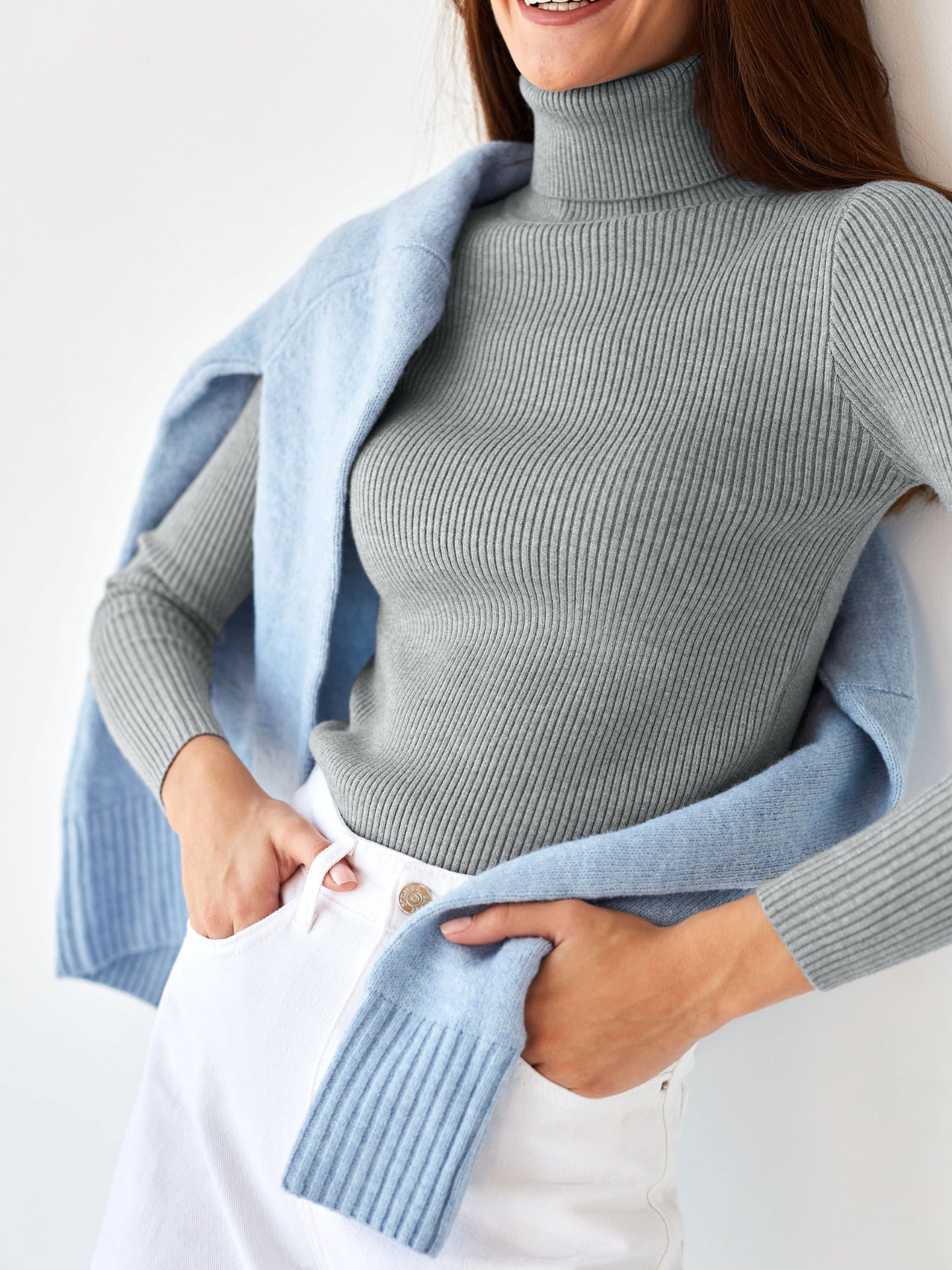 Moncelia Dagny Cotton-Blend Ribbed Knit Turtleneck Sweater
