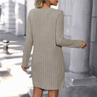 Moncelia Gioia Ribbed Knit Button V-Neck Sweater Dress