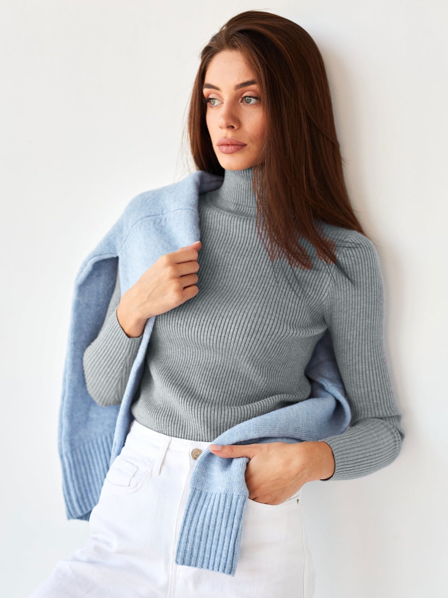 Moncelia Dagny Cotton-Blend Ribbed Knit Turtleneck Sweater