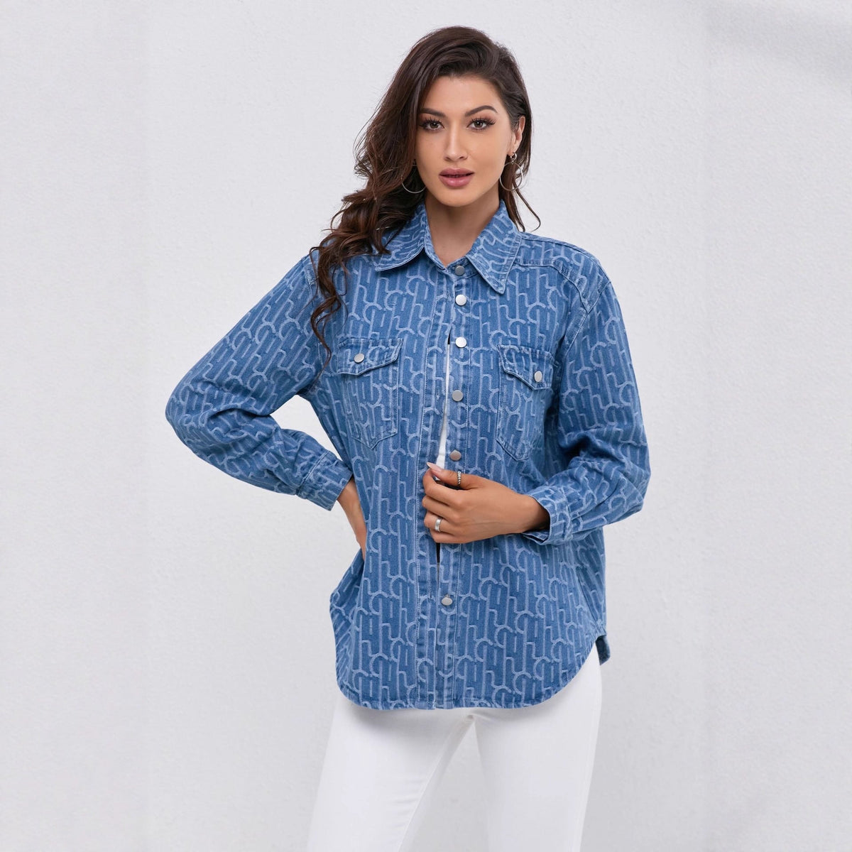 Moncelia Suzette Printed Jacquard Denim Shirt Jacket