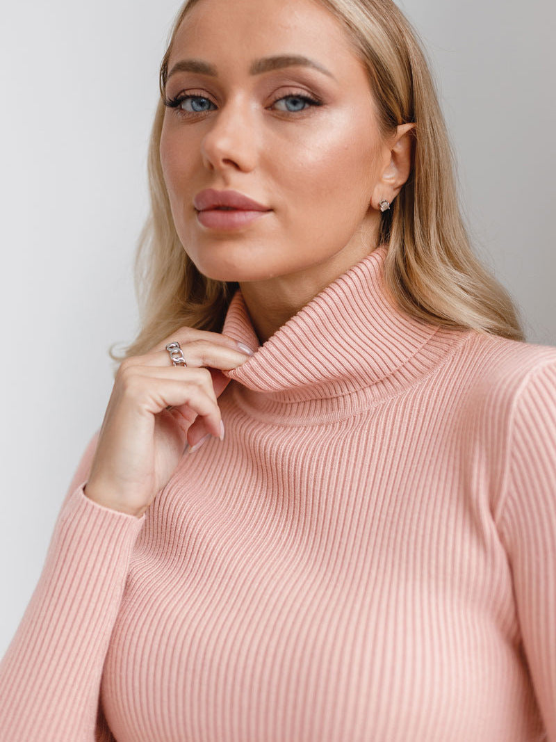 Moncelia Dagny Cotton-Blend Ribbed Knit Turtleneck Sweater