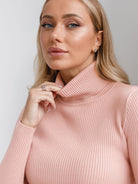Moncelia Dagny Cotton-Blend Ribbed Knit Turtleneck Sweater