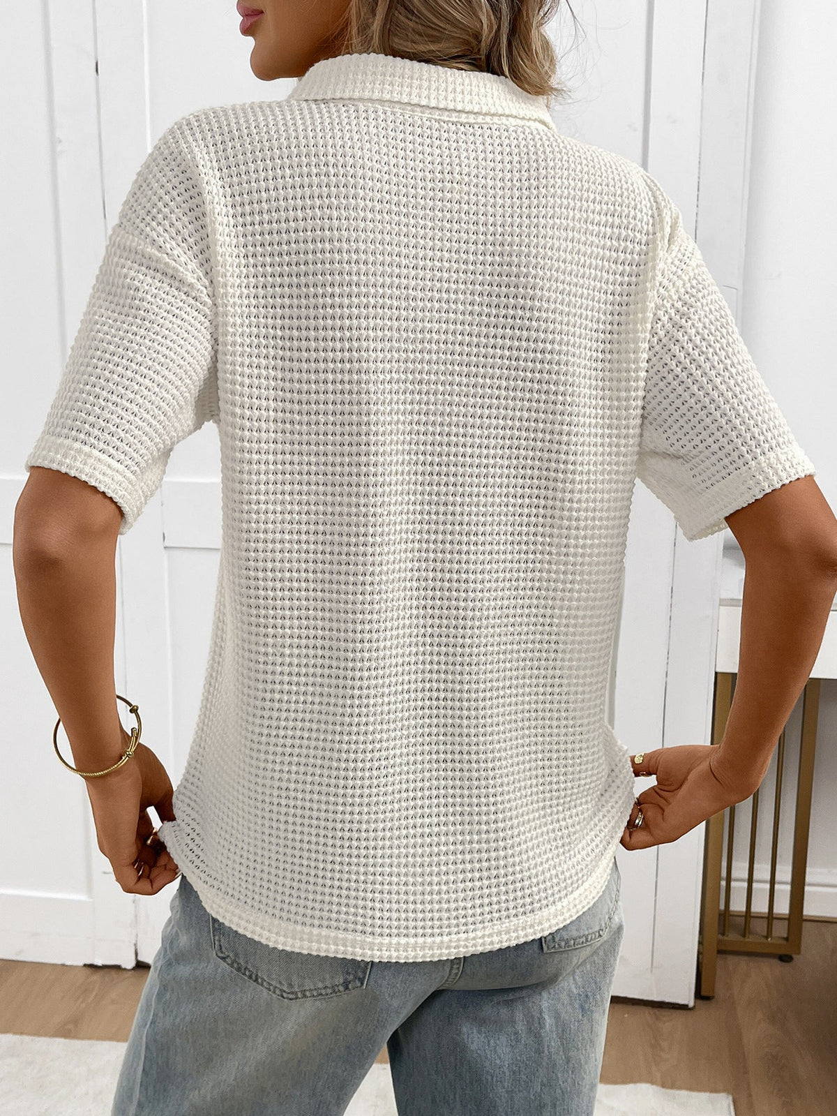 Moncelia Mabel Textured Knit Polo Top