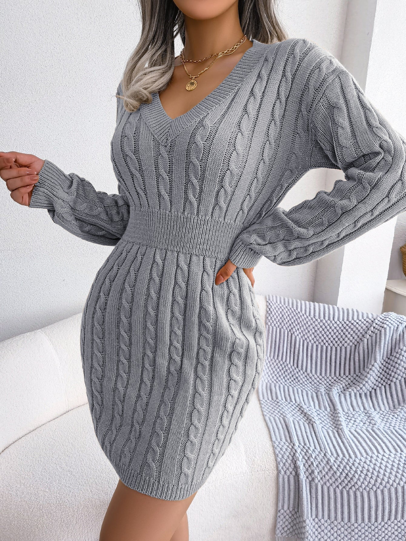 Moncelia Michela Cable-Knit Smocked-Waist Sweater Dress