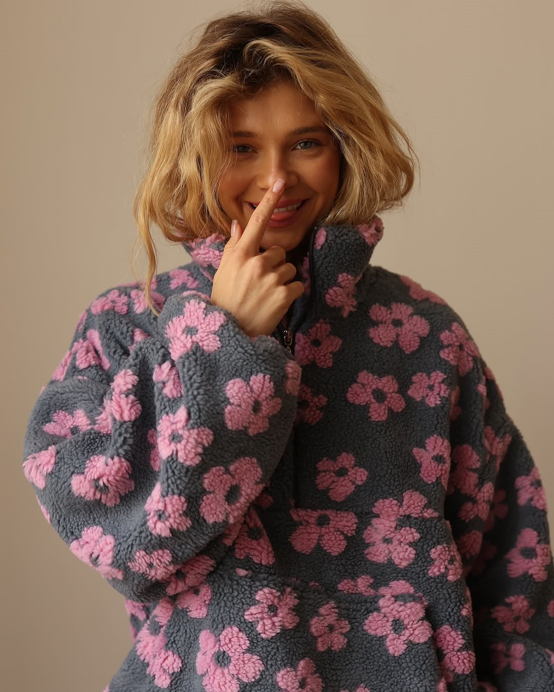 Moncelia Aurore Floral Sherpa Half-Zip Pullover