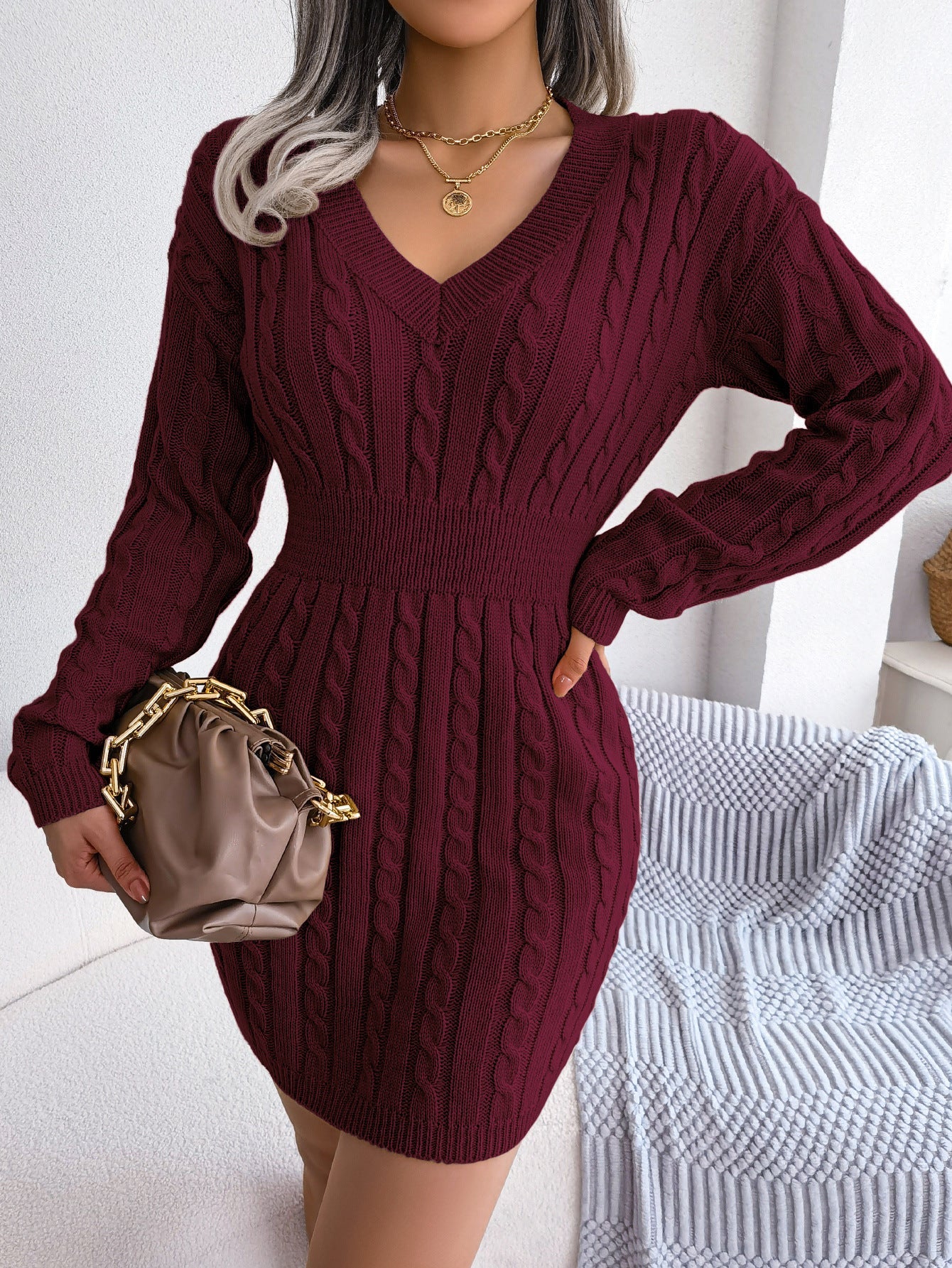 Moncelia Michela Cable-Knit Smocked-Waist Sweater Dress