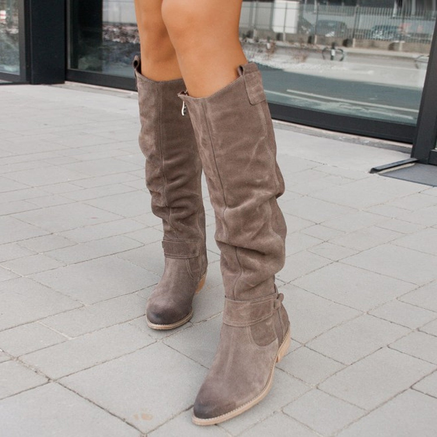 Moncelia Silvia Slouched Faux Suede Knee-High Boots