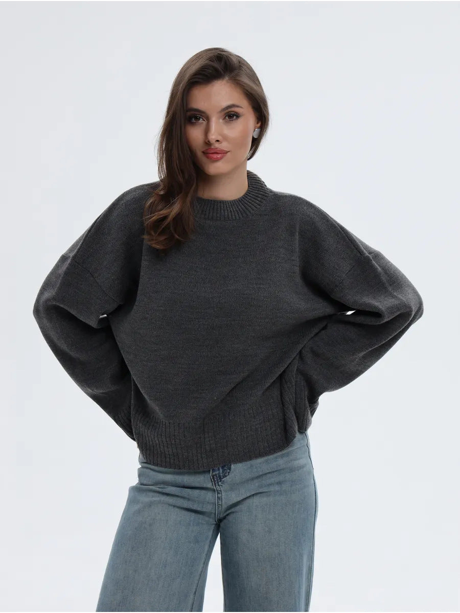 Moncelia Signe Ribbed-Cuff Oversized Pullover Sweater