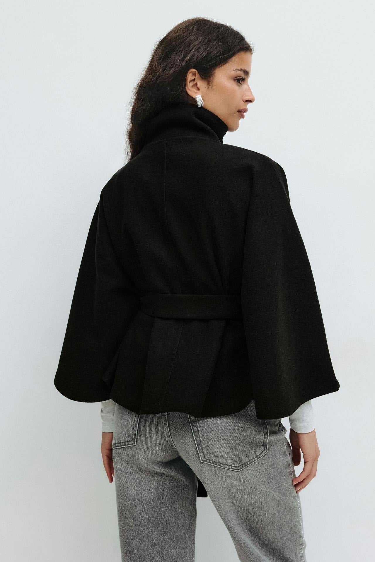 Moncelia Anneke Button-Front Belted Cape Coat