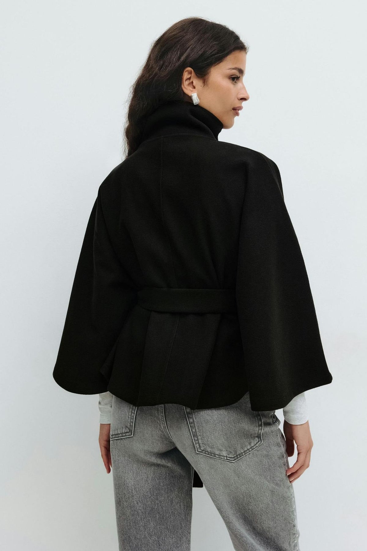 Moncelia Anneke Button-Front Belted Cape Coat