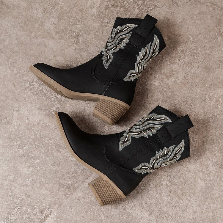 Moncelia Bianca Embroidered Mid-Calf Western Boots