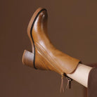 Moncelia Chantal Side-Zip Stacked Heel Ankle Boots