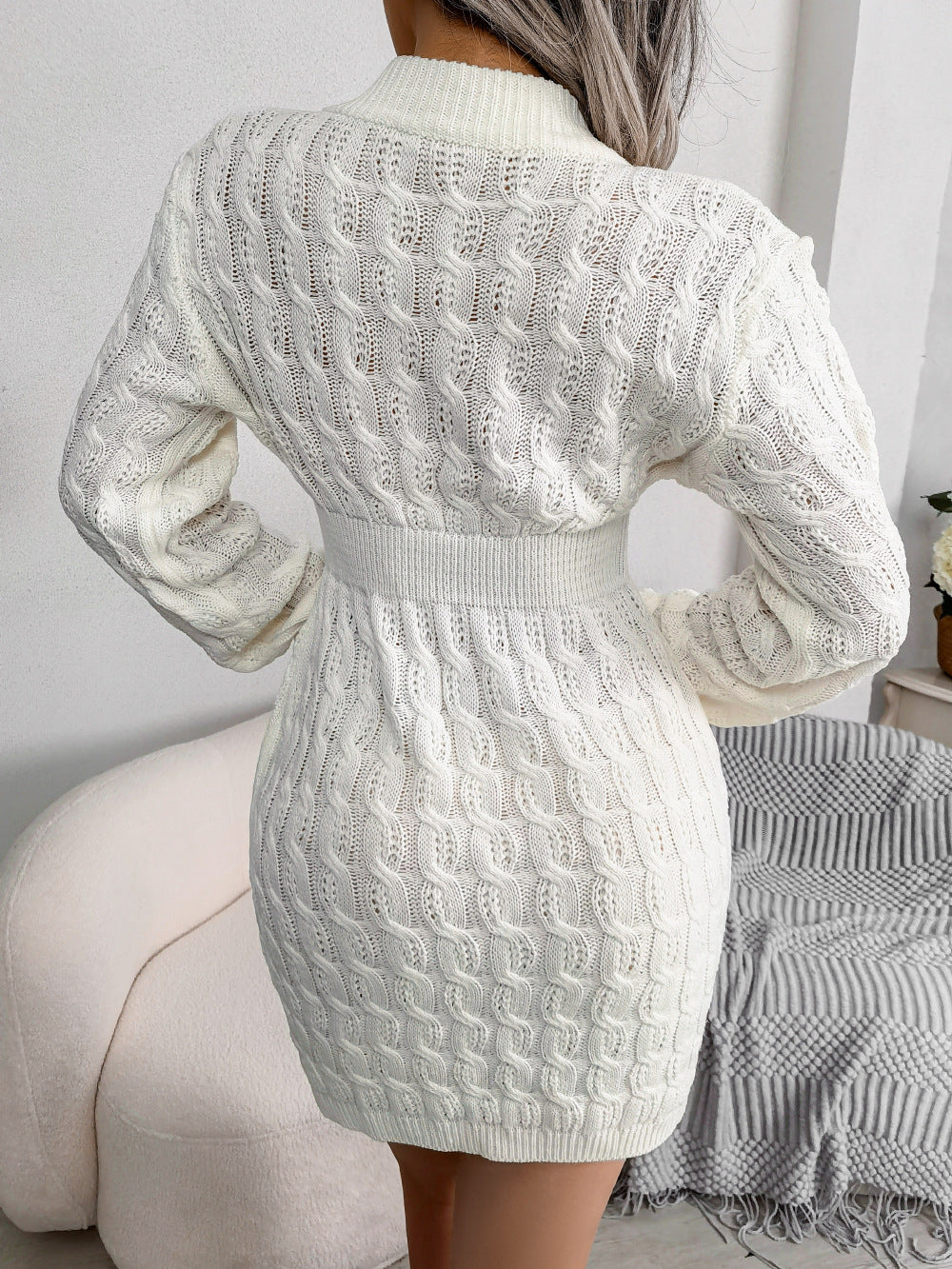 Moncelia Domitia Crew Neck Textured Sweater Dress
