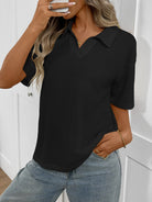 Moncelia Mabel Textured Knit Polo Top