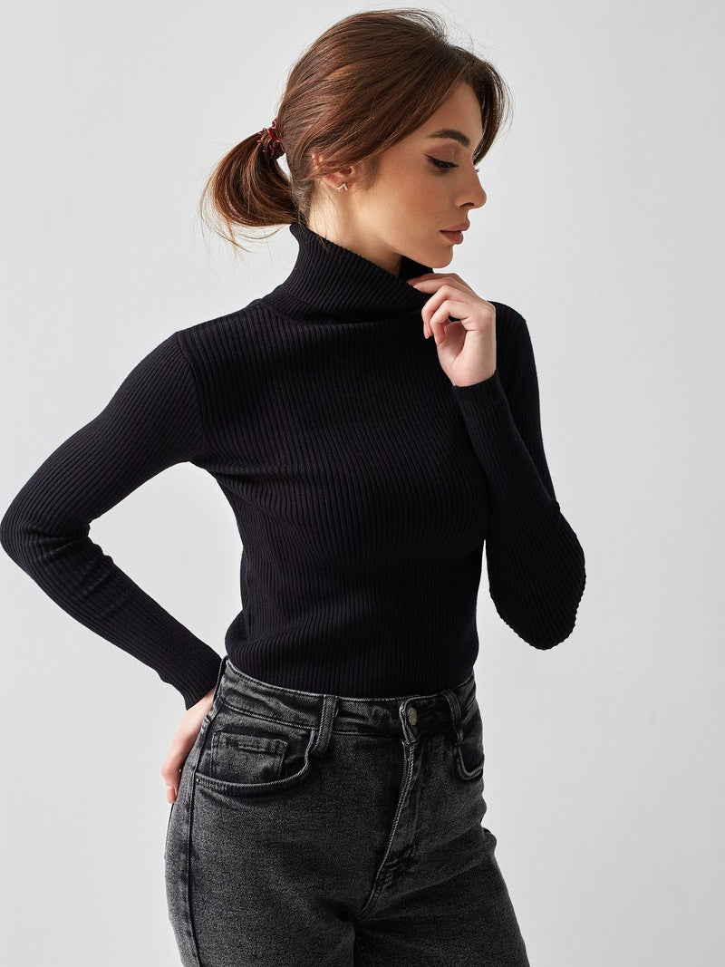 Moncelia Dagny Cotton-Blend Ribbed Knit Turtleneck Sweater