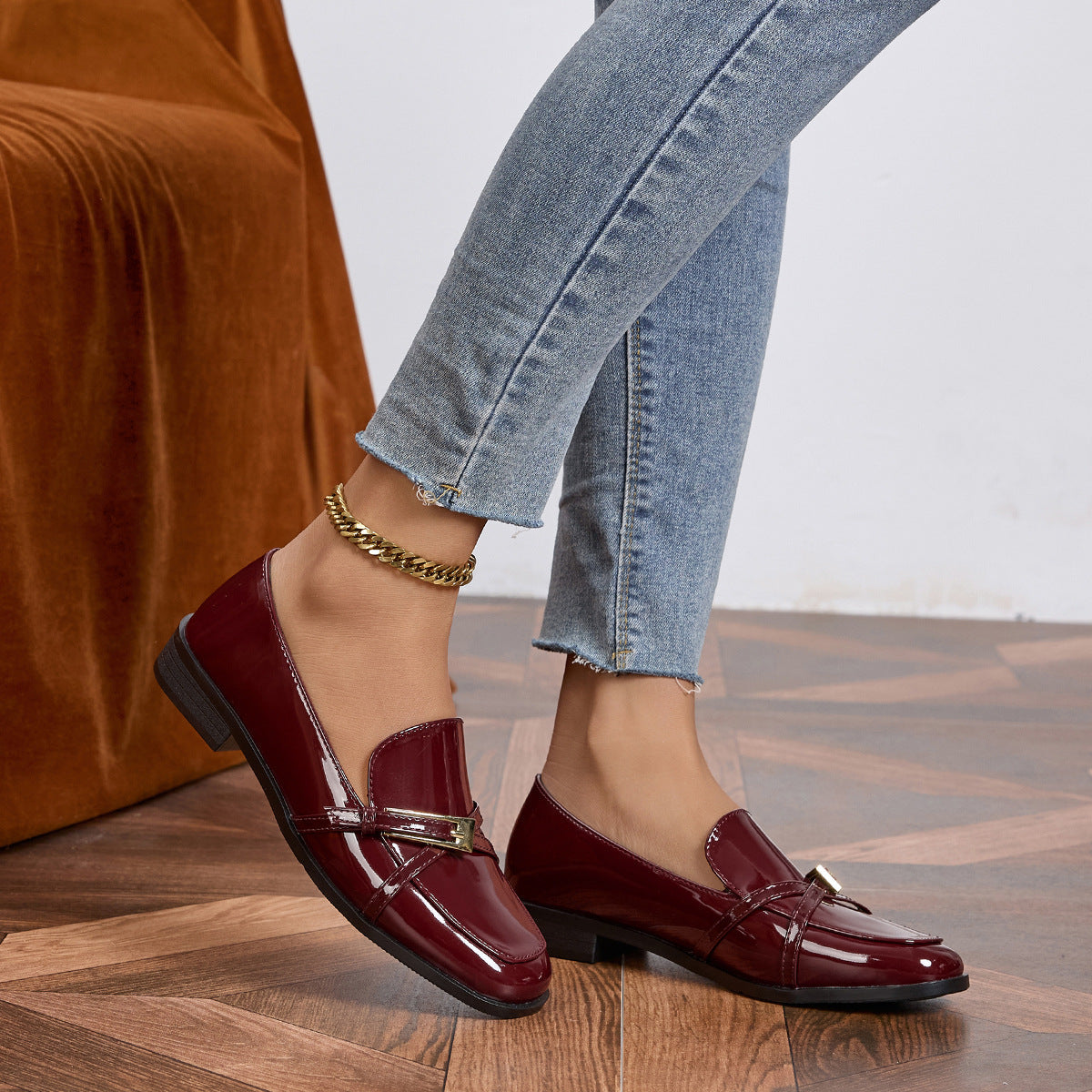 Moncelia Ophelie Patent Square Toe Bar Loafers