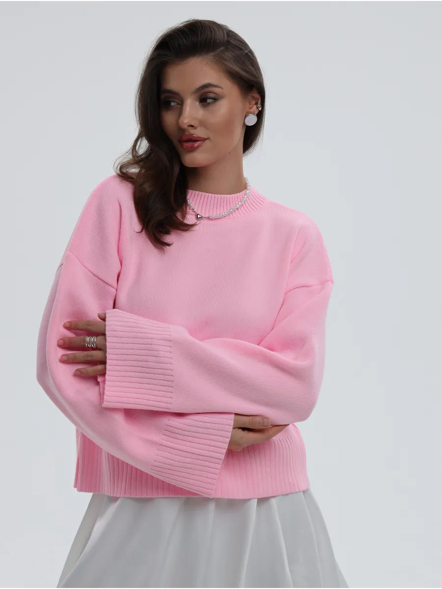 Moncelia Signe Ribbed-Cuff Oversized Pullover Sweater