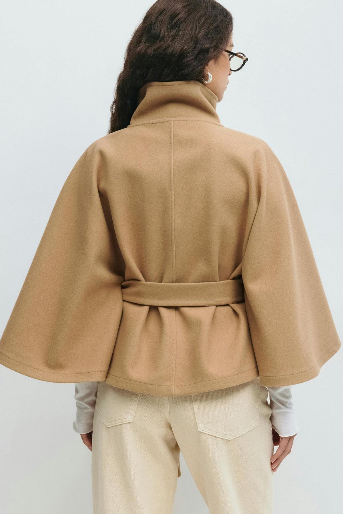 Moncelia Anneke Button-Front Belted Cape Coat
