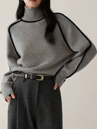 Moncelia Ornella Contrast Piping Turtleneck Sweater
