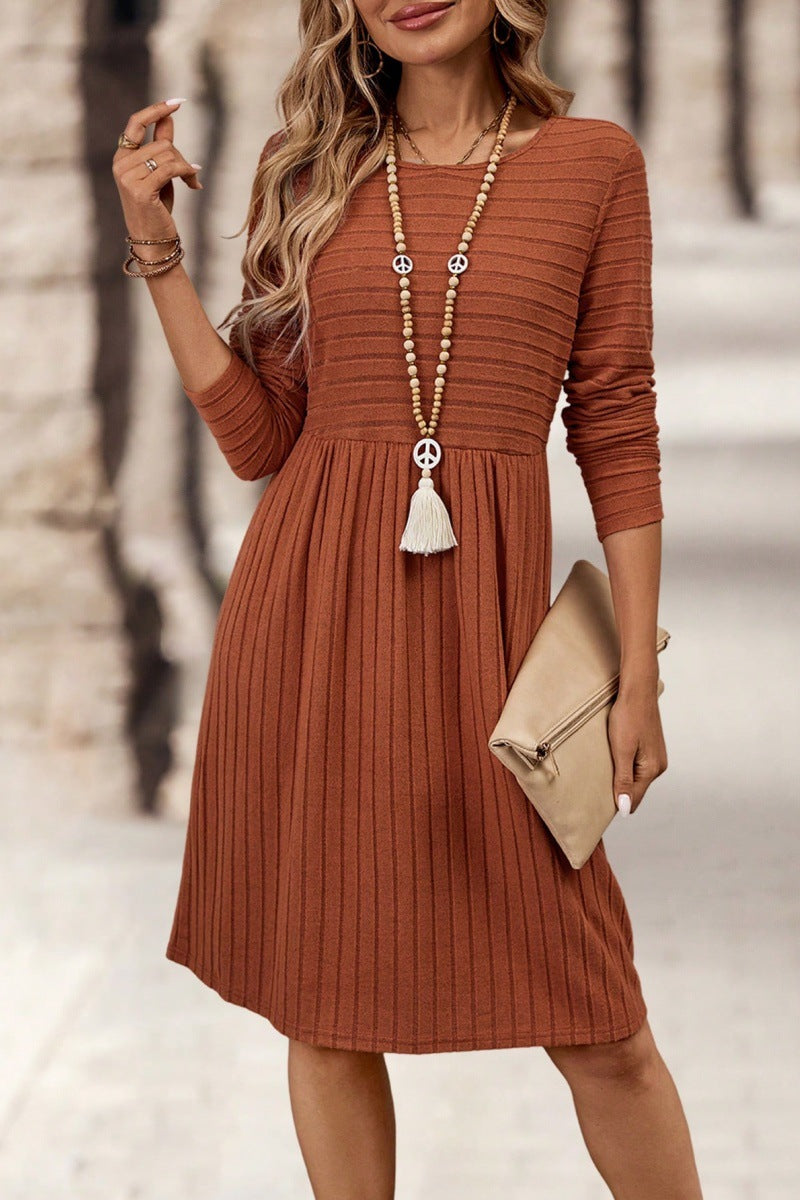 Moncelia Kajsa Ribbed-Knit Long Sleeve A-Line Dress
