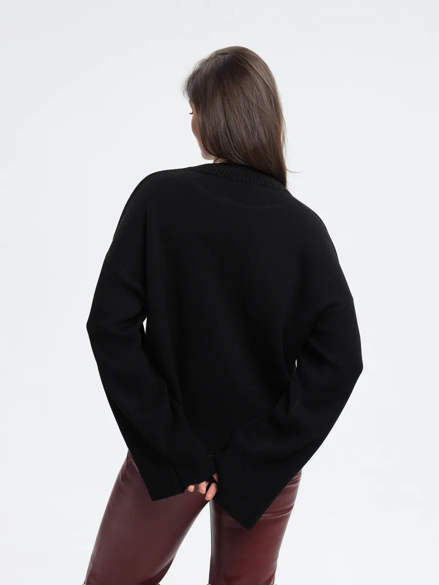 Moncelia Signe Ribbed-Cuff Oversized Pullover Sweater