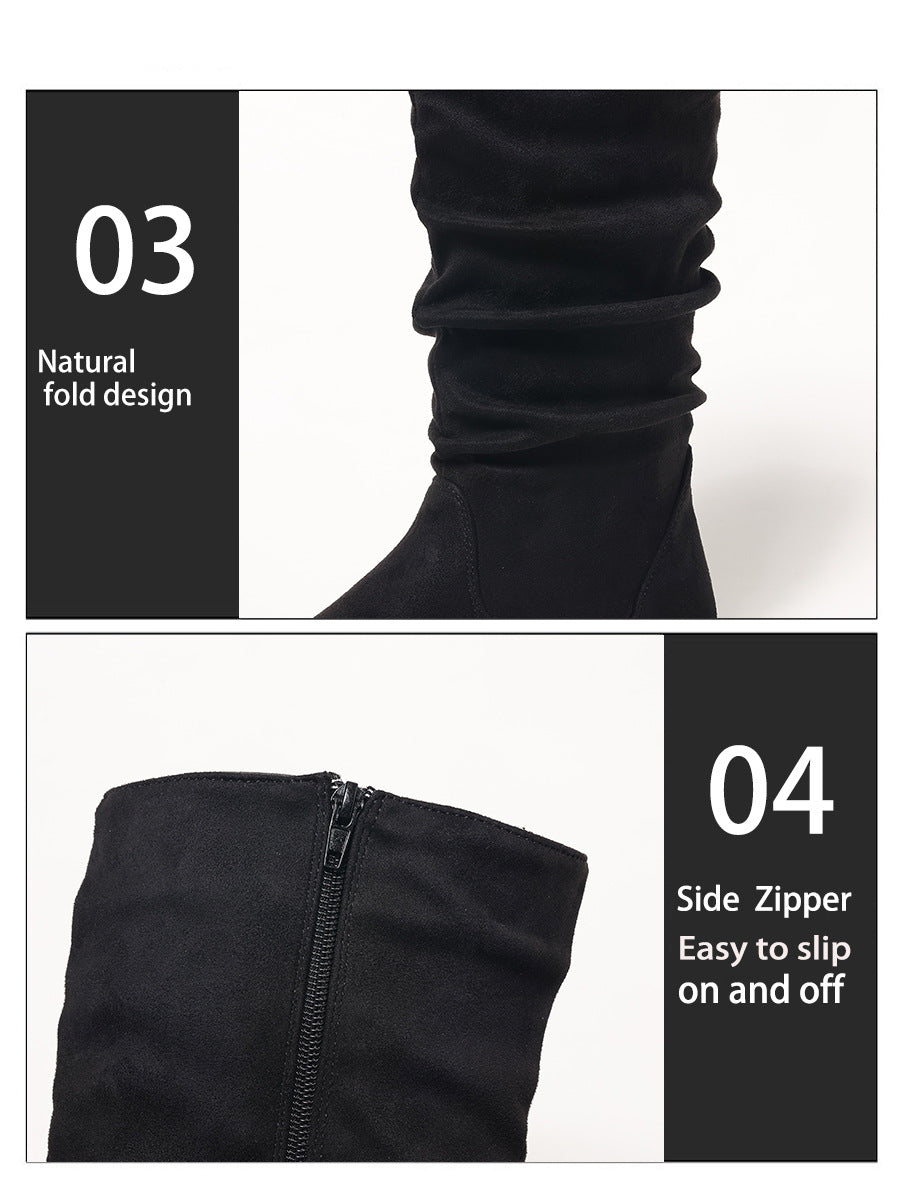 Moncelia Frida Slouch Mid-Calf Flat Faux Suede Boots
