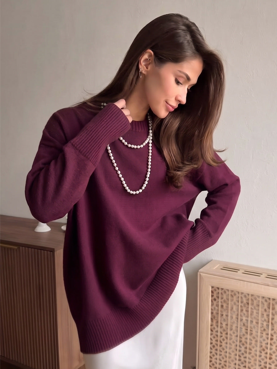Moncelia Ottilia Cotton-Blend Crew Neck Drop Shoulder Sweater