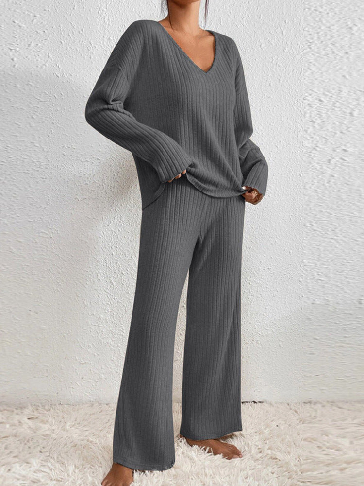 Moncelia Esra Ribbed Knit Wide-Leg Lounge Set