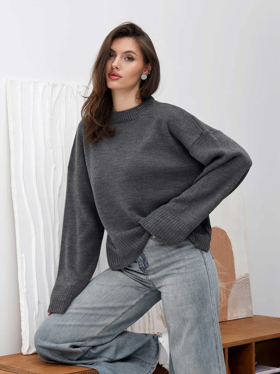 Moncelia Signe Ribbed-Cuff Oversized Pullover Sweater