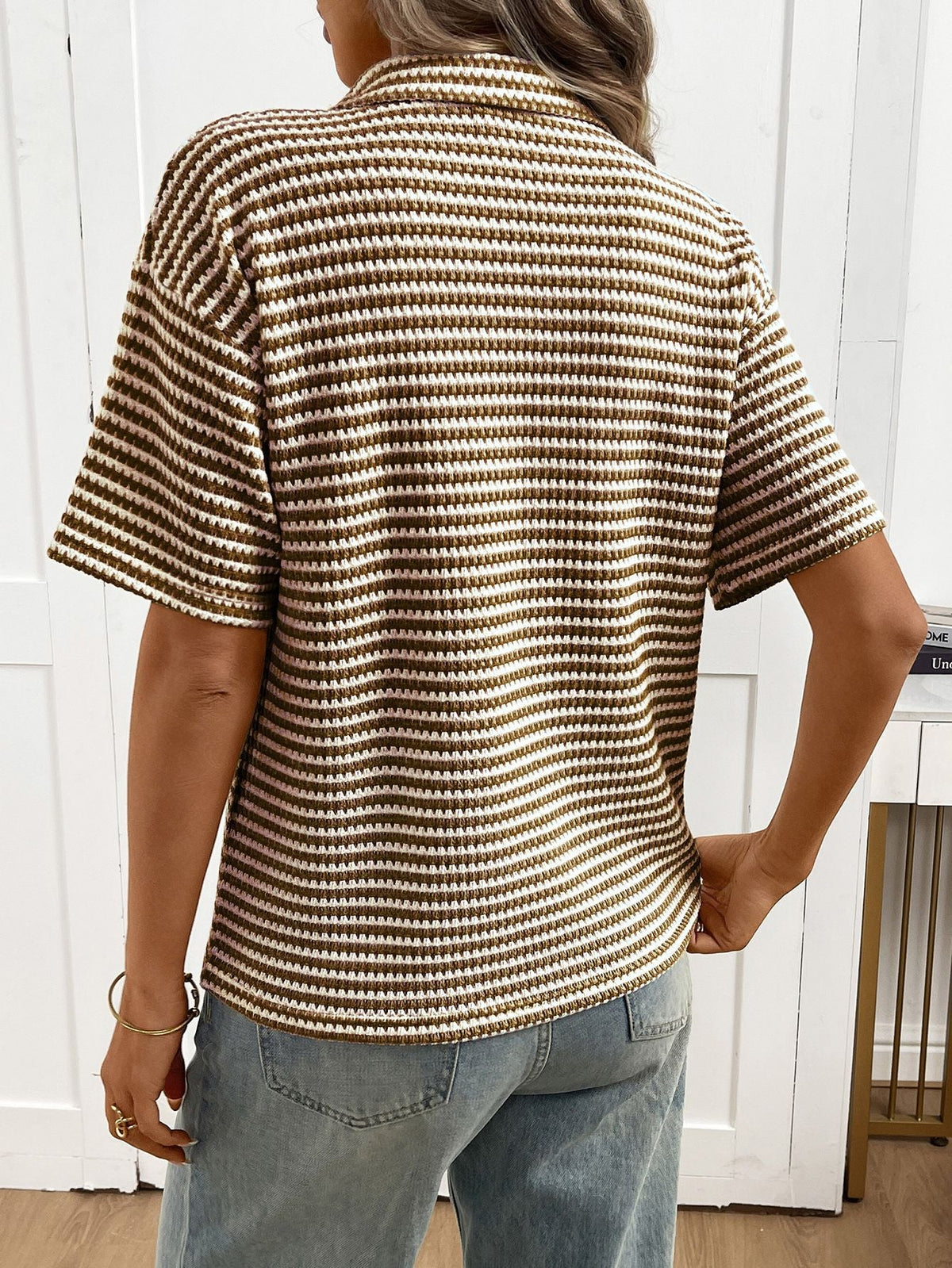 Moncelia Mabel Textured Knit Polo Top