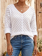 Moncelia Eliane Pointelle V-Neck Knit Pullover