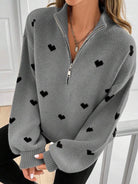 Moncelia Signy Heart Print Quarter-Zip Sweater