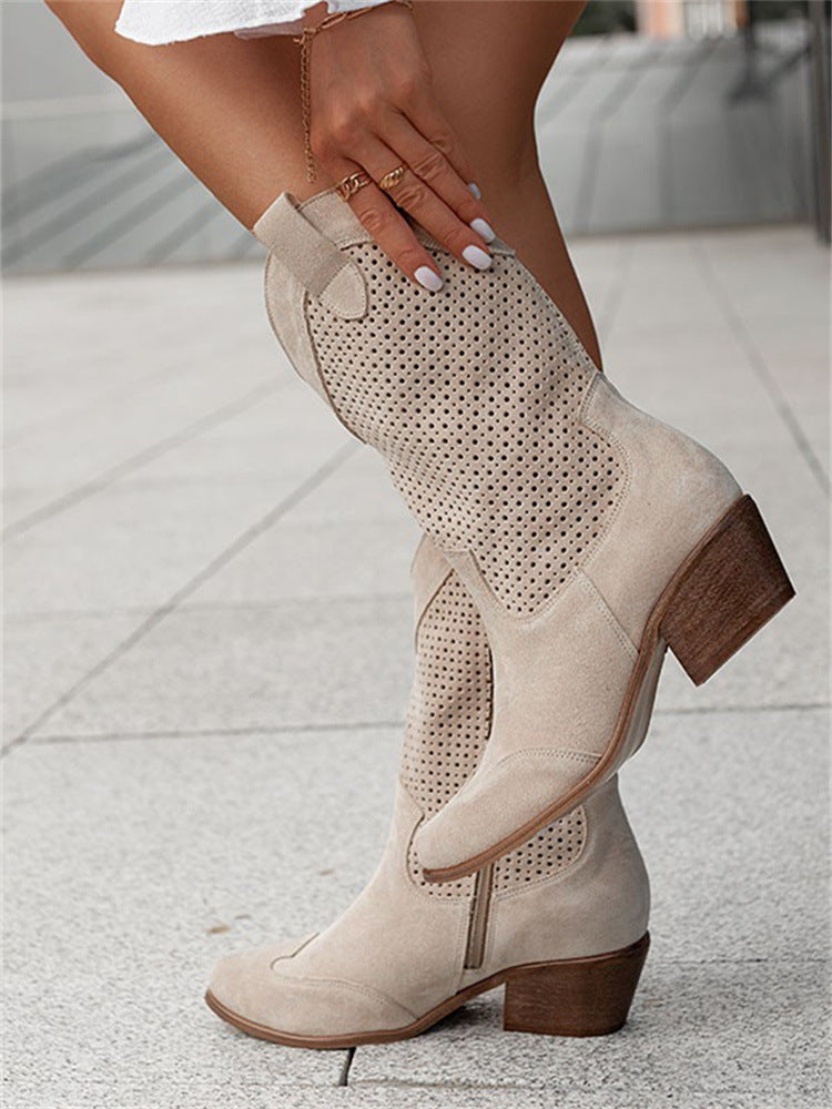 Moncelia Assia Perforated Faux Suede Western Boots