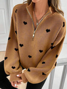 Moncelia Signy Heart Print Quarter-Zip Sweater