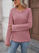 Moncelia Rachele Waffle Knit Split-Neck Long Sleeve Top